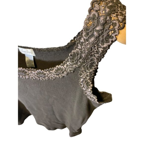 Chico's Brown Ribbed Lacy Shoulder Scoop Neck Pullover Tank Top Sz L - Picture 4 of 6